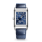JLC - Reverso Tribute Duoface Calendar - 49.4 MM x 29.9 MM - Stainless Steel - Silvered-Gray/Blue Dial - Blue Leather/Canvas Strap - Q3918420