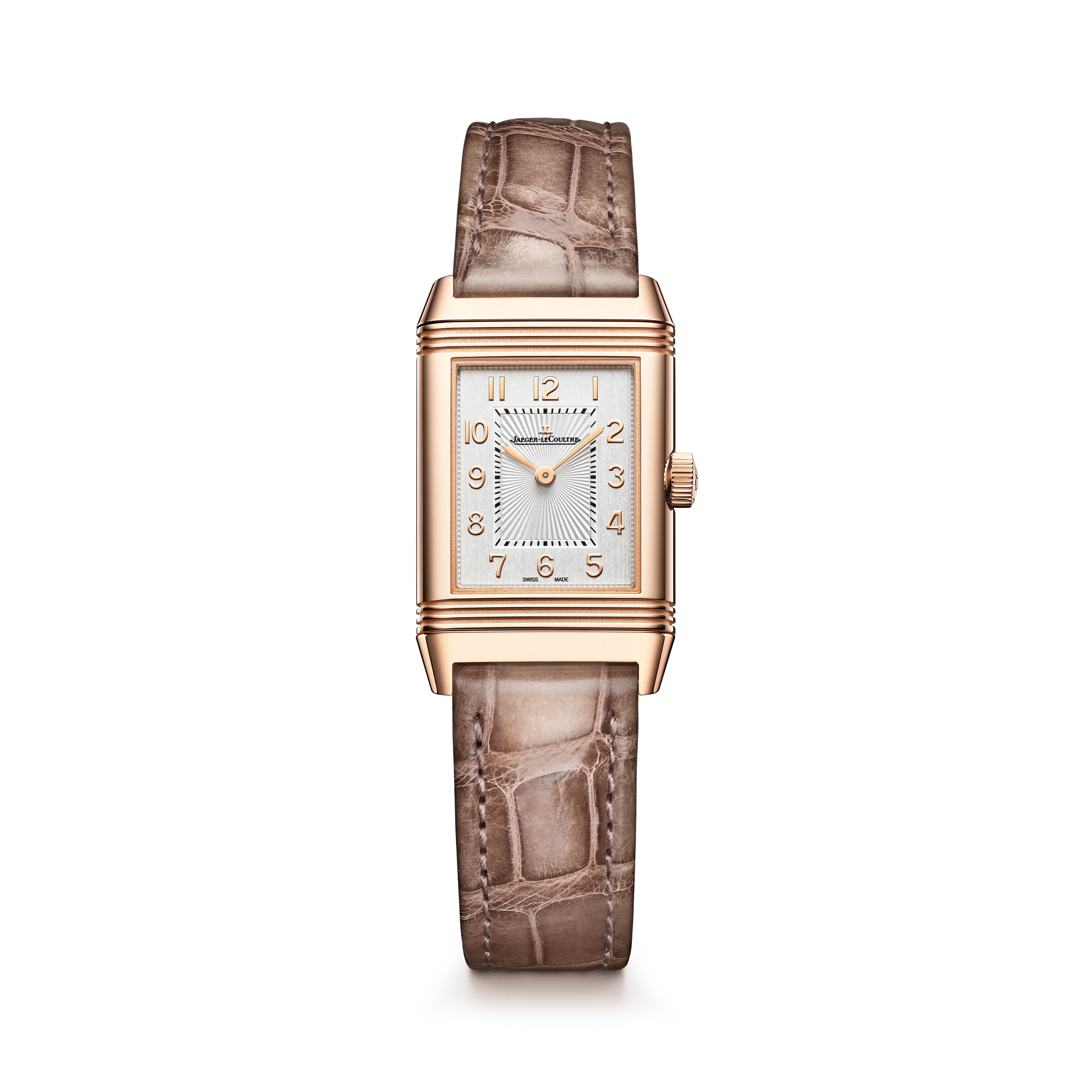 JLC - Reverso Classic Duetto - 34.2 MM x 21 MM - Pink Gold - Silvered-Gray/Black Dial - Taupe Leather Strap - Q2662543