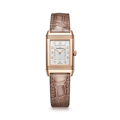 JLC - Reverso Classic Duetto - 34.2 MM x 21 MM - Pink Gold - Silvered-Gray/Black Dial - Taupe Leather Strap - Q2662543