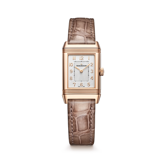 JLC - Reverso Classic Duetto - 34.2 MM x 21 MM - Pink Gold - Silvered-Gray/Black Dial - Taupe Leather Strap - Q2662543