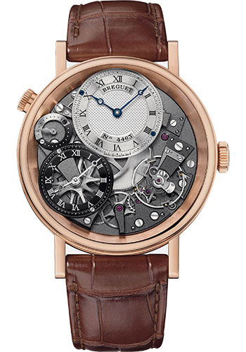 Breguet Tradition Rose Gold 40 MM - Brown Leather Strap - Silver & Grey Dial -  7067BR/G1/9W6