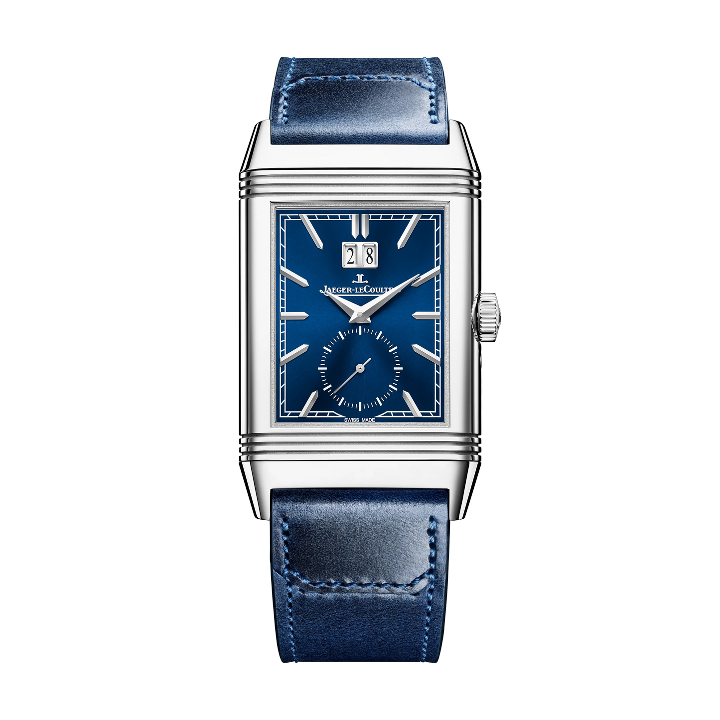 JLC - Reverso Tribute Geographic - 49.4 MM x 29.9 MM - Stainless Steel - Blue Dial - Blue Leather/Canvas Strap - Q714845J