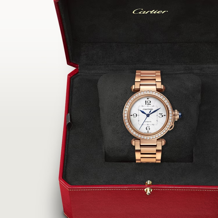 Cartier Pasha de Cartier Rose gold 35 MM - Rose Gold Bracelet - Diamond Bezel - Silver Flinqué Dial - WJPA0013