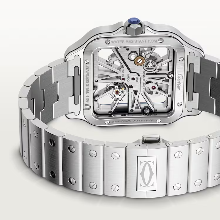 Cartier Santos de Cartier Black ADLC Steel 39.8 MM - Steel Bracelet - Skeleton Dial - WHSA0026