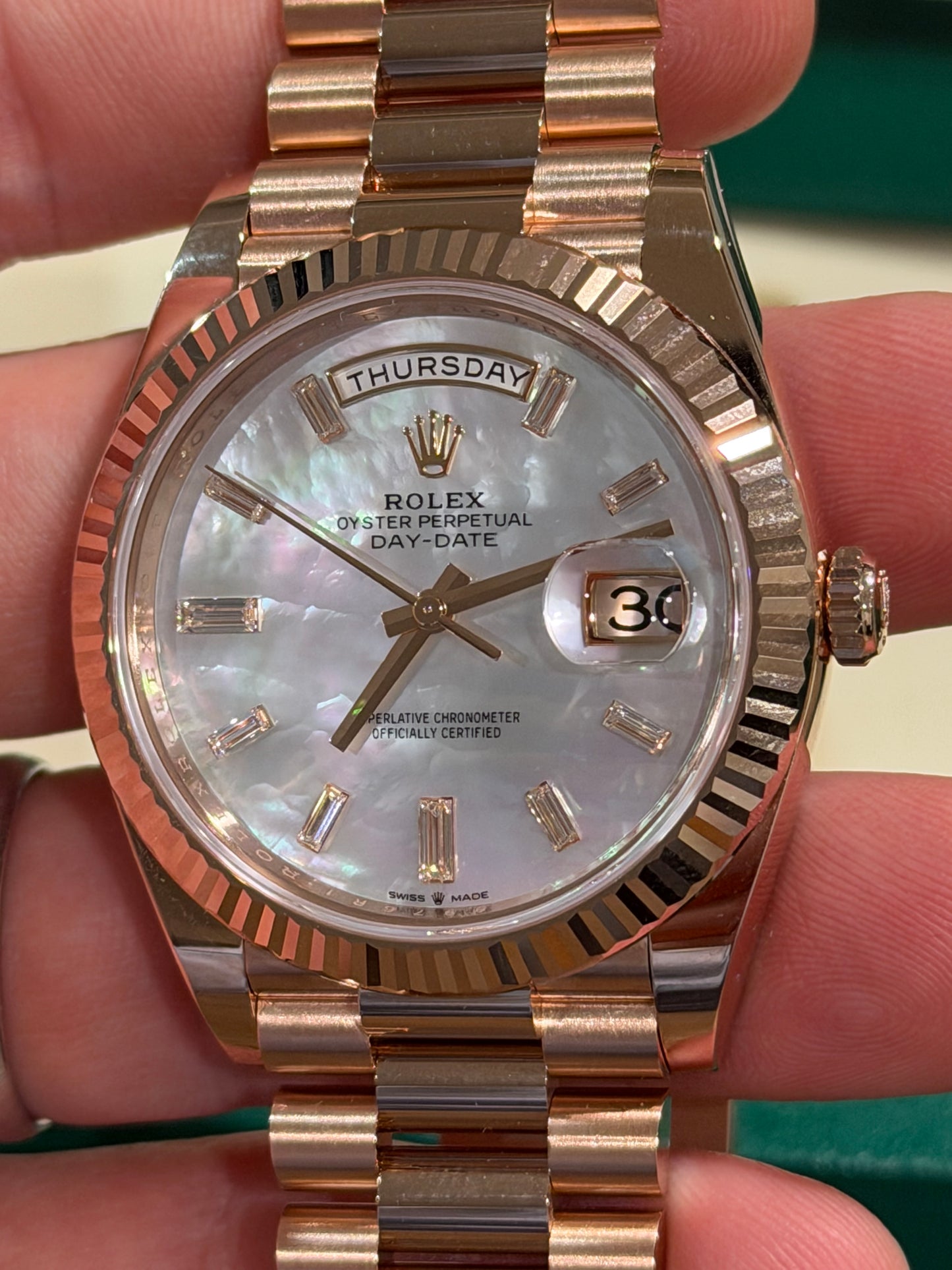 Rolex Day-Date - 40 MM - Rose Gold - MoP Baguette Dial - 228235-0056