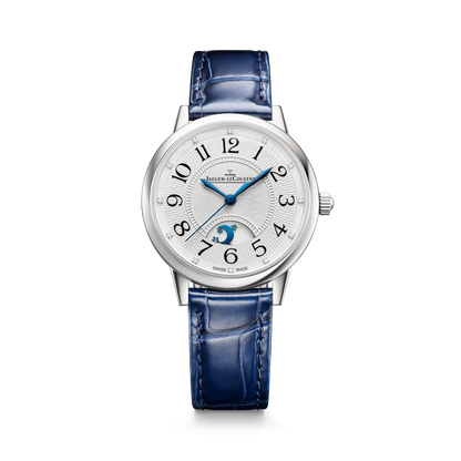 JLC - Rendez-Vous Classic Night & Day - 34 MM - Stainless Steel - Silvered-Gray Guilloché Diamond Dial - Blue Leather Strap - Q3448411