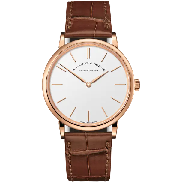 A.Lange & Söhne Saxonia Thin Pink Gold 37 MM - Brown Leather Strap - Silvery Dial - 201.033 nyc watcher nyc watches