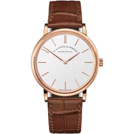 A.Lange & Söhne Saxonia Thin Pink Gold 37 MM - Brown Leather Strap - Silvery Dial - 201.033 nyc watcher nyc watches