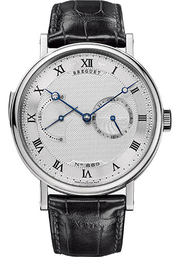 Breguet Classique White Gold 42 MM - Black Leather Strap -  Silvered Gold Dial - 7637BB/12/9ZU