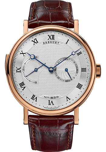 Breguet Classique Rose Gold 42 MM - Brown Leather Strap -  Silvered Gold Dial - 7637BR/12/9ZU