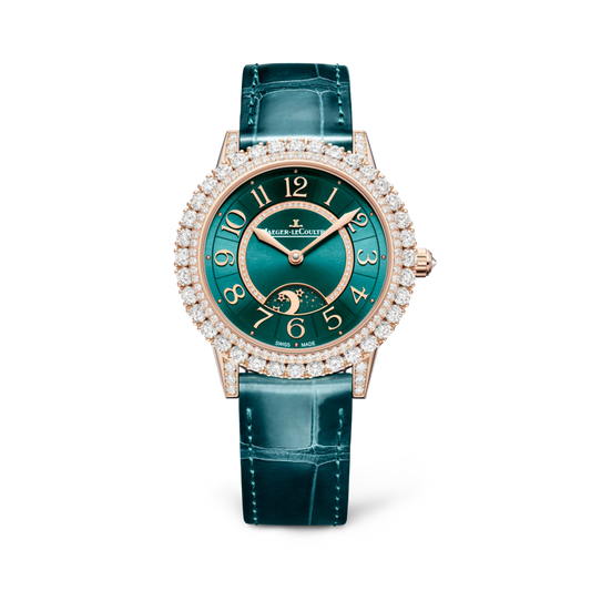 JLC - Rendez-Vous Dazzling Night & Day - 36 MM - Pink Gold - Green Sunray-Brushed Dial - Diamond Bezel - Green Leather Strap - Q343247J
