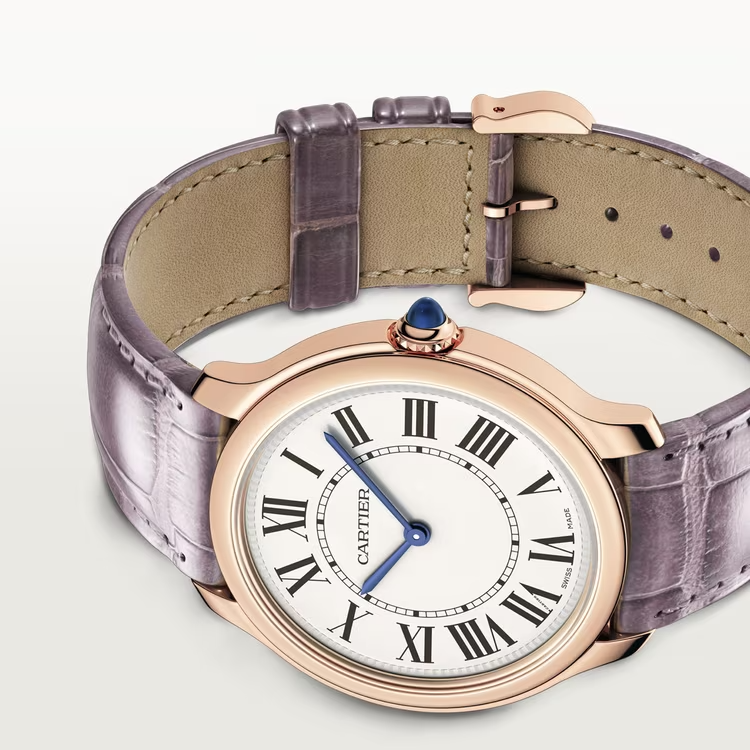 Cartier Ronde Louis Cartier Rose gold 36 MM - Semi-matte Purple Alligator Leather Strap - Sandblasted Beige Dial - WGRN0012