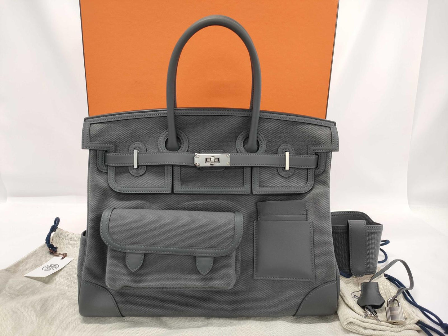 Hermès Birkin 35 Cargo - Gris Misty - Canvas & Swift - Palladium Hardware - B35CGMCSPHW