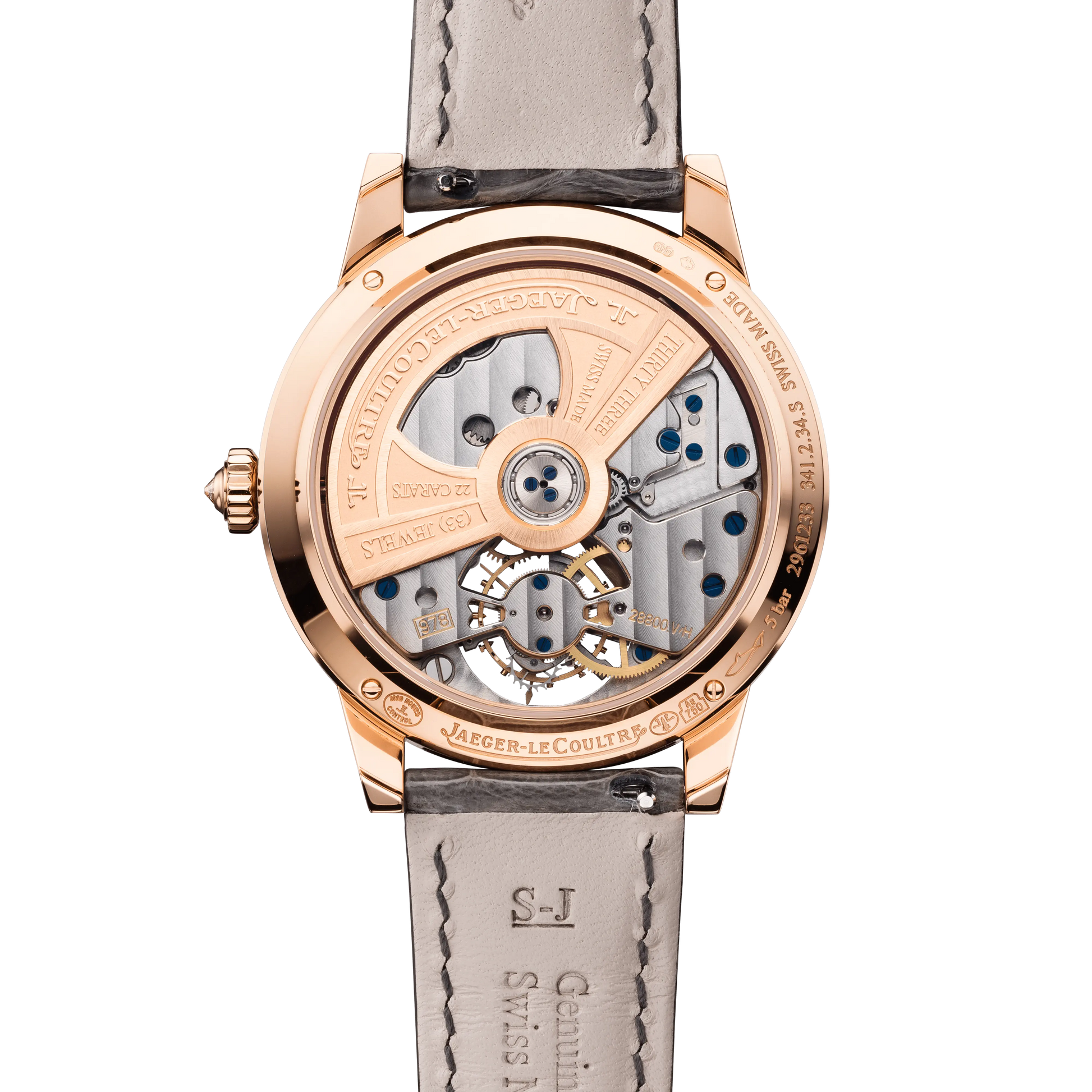 JLC - Rendez-Vous Jewellery Tourbillon - 39 MM - Pink Gold - Mother-Of-Pearl Diamond-Set Dial - Diamond Bezel - Gray Leather Strap - Q3412410