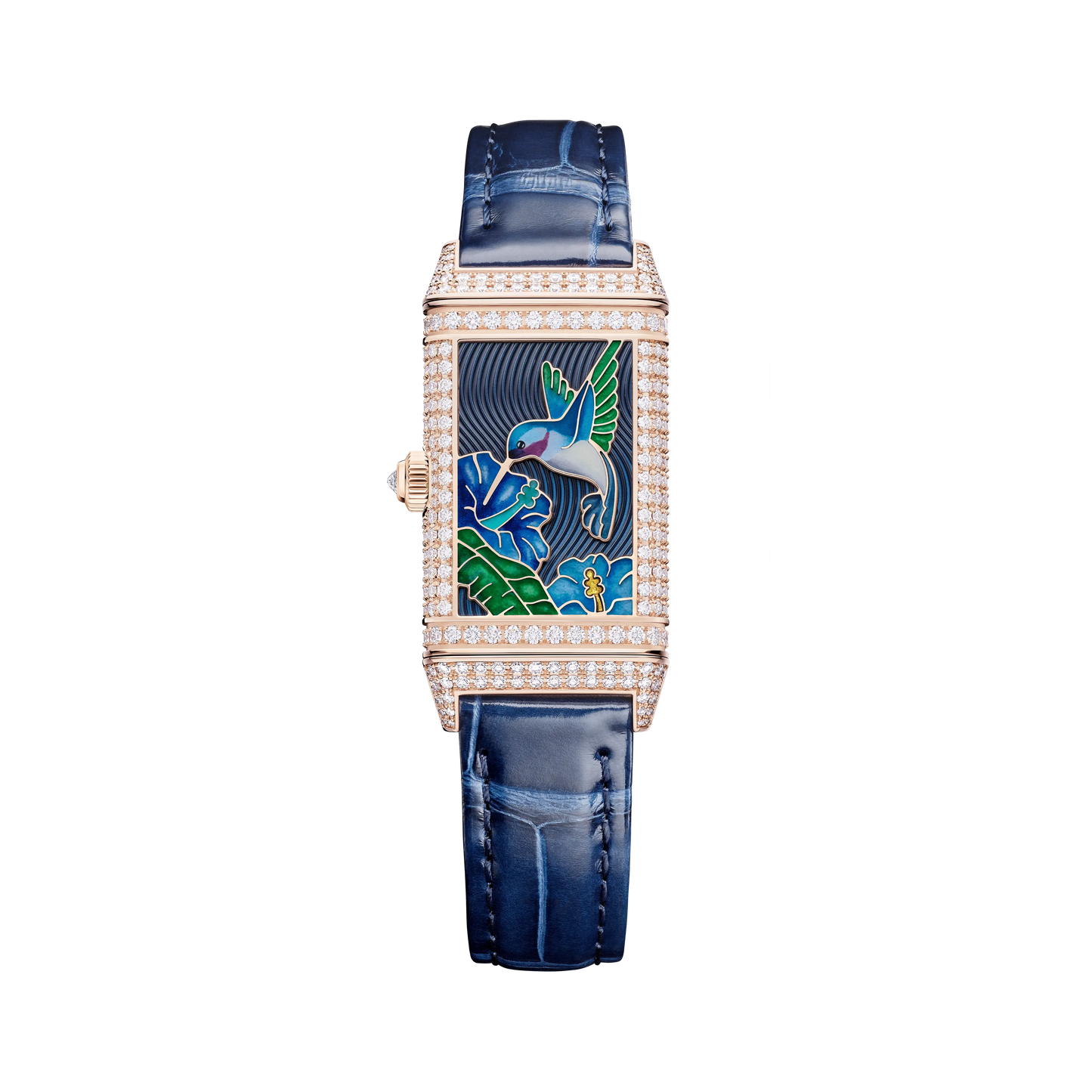 JLC - Reverso One "Hibiscus Syriacus" Limited Edition - 40 MM x 20 MM - Rose Gold - Mother-Of-Pearl Dial - Diamond-Set Case - Blue Leather Strap - Q3292424