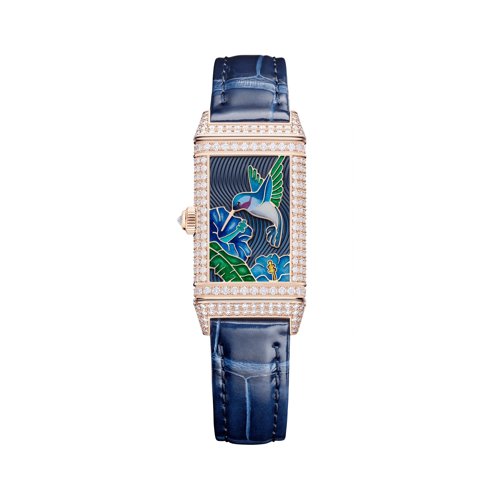 JLC - Reverso One "Hibiscus Syriacus" Limited Edition - 40 MM x 20 MM - Rose Gold - Mother-Of-Pearl Dial - Diamond-Set Case - Blue Leather Strap - Q3292424