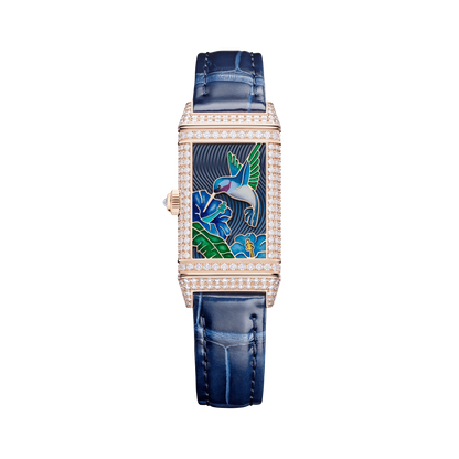 JLC - Reverso One "Hibiscus Syriacus" Limited Edition - 40 MM x 20 MM - Rose Gold - Mother-Of-Pearl Dial - Diamond-Set Case - Blue Leather Strap - Q3292424