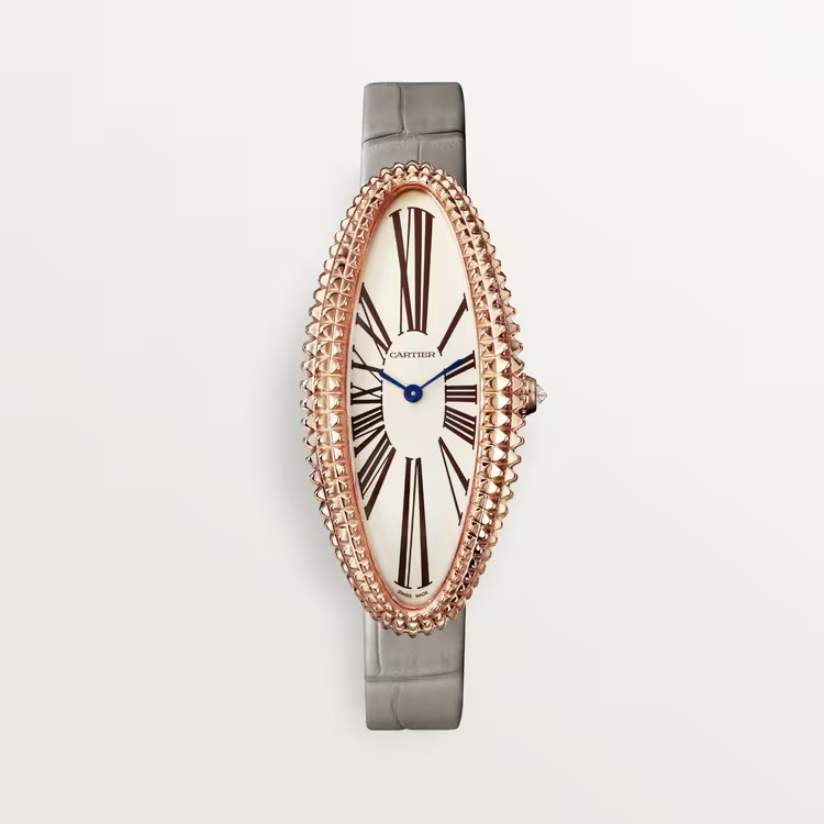 Cartier Baignoire Allongée Rose gold 47 MM - Light Gray Alligator Strap - Silver Dial - WGBA0009