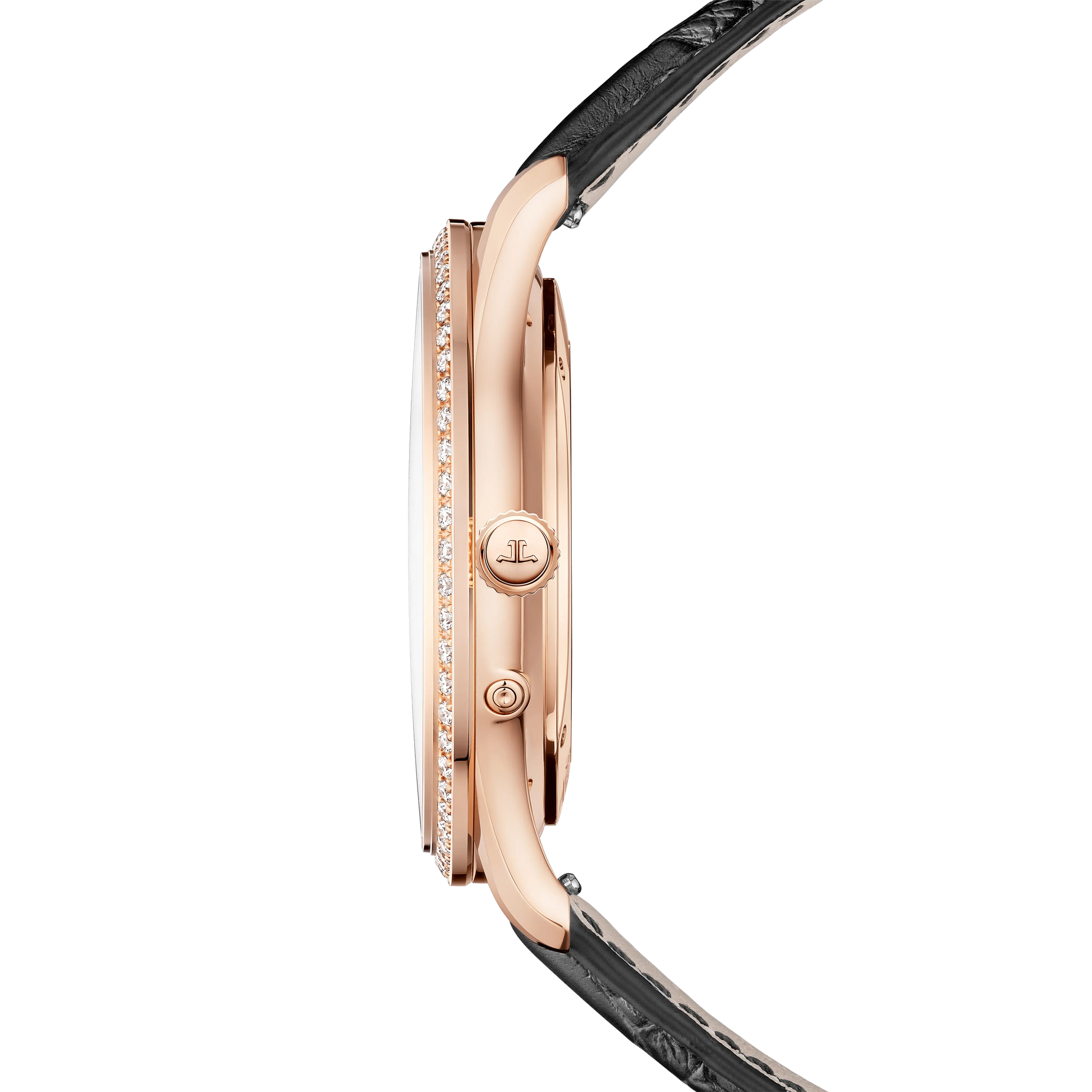 JLC - Master Ultra Thin Moon - 39 MM - Pink Gold - Eggshell Beige Dial - Diamond Bezel - Black Leather Strap - Q1362503