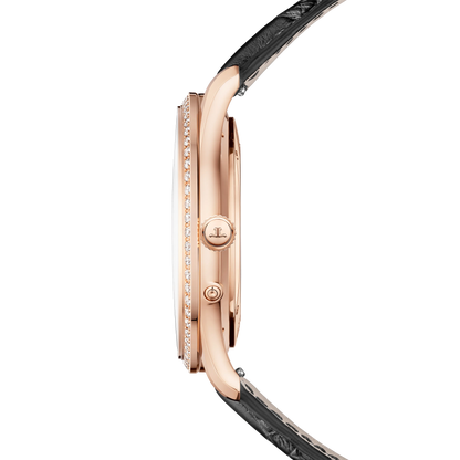 JLC - Master Ultra Thin Moon - 39 MM - Pink Gold - Eggshell Beige Dial - Diamond Bezel - Black Leather Strap - Q1362503