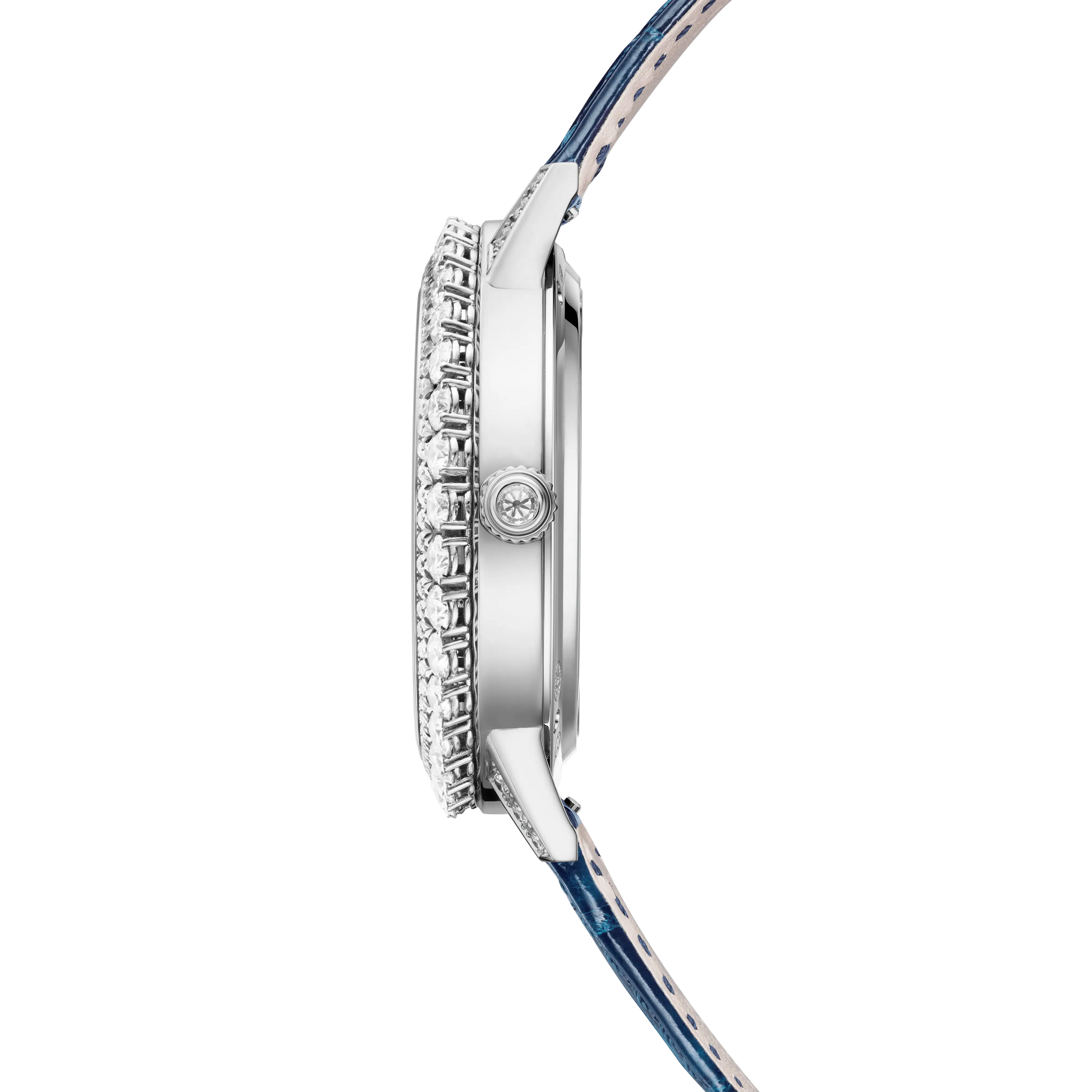 JLC - Rendez-Vous Dazzling Moon - 36 MM - White Gold - Mother-Of-Pearl Diamond-Set Dial - Diamond Bezel - Blue Leather Strap - Q3523570