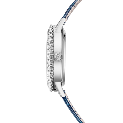 JLC - Rendez-Vous Dazzling Moon - 36 MM - White Gold - Mother-Of-Pearl Diamond-Set Dial - Diamond Bezel - Blue Leather Strap - Q3523570