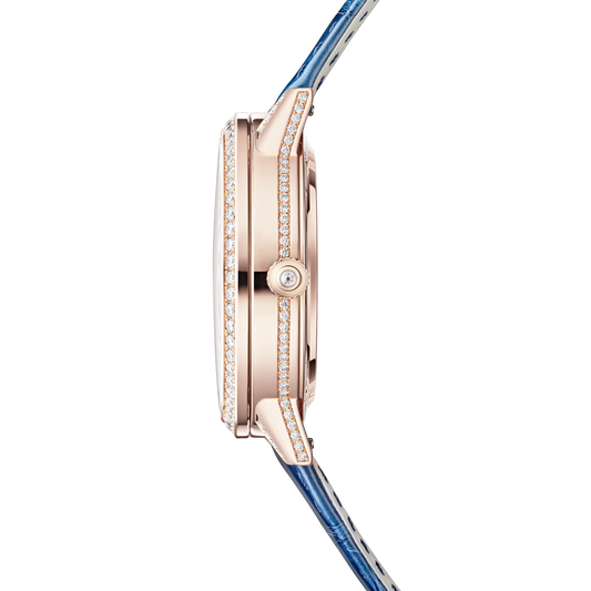 JLC - Rendez-Vous Jewellery Shooting Star - Limited Edition - 36 MM - Pink Gold - Shooting Star Motif Dial - Diamond-Set Bezel - Blue Leather Strap - Q36424C2