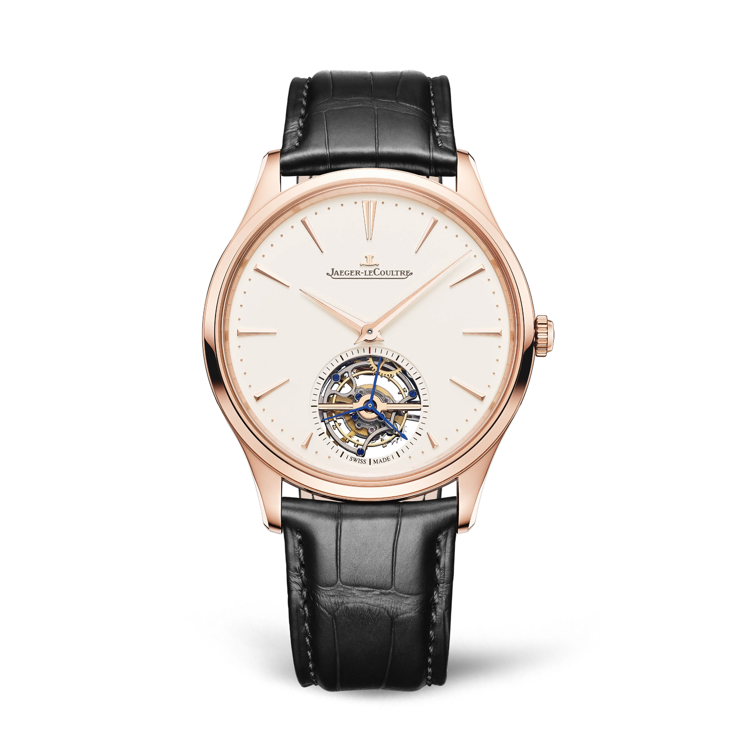 JLC - Master Ultra Thin Tourbillon - 40 MM - Pink Gold - Eggshell Beige Dial - Black Leather Strap - Q1682411