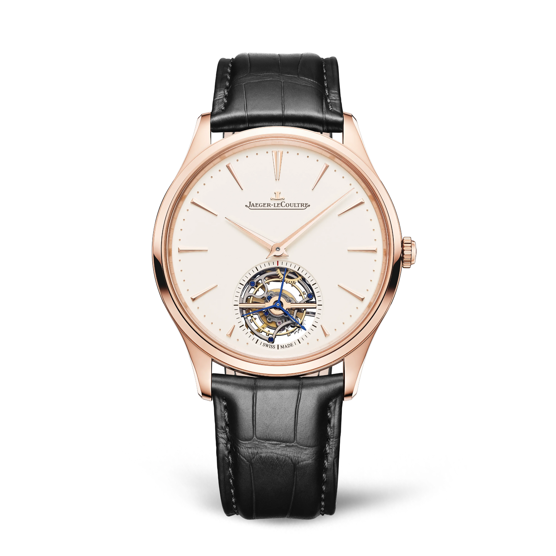 JLC - Master Ultra Thin Tourbillon - 40 MM - Pink Gold - Eggshell Beige Dial - Black Leather Strap - Q1682411
