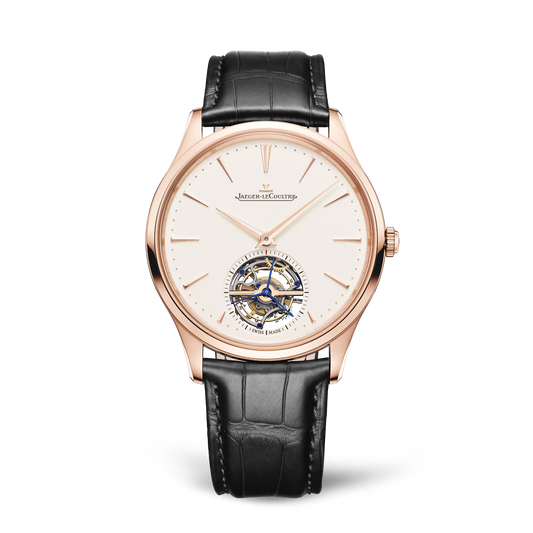 JLC - Master Ultra Thin Tourbillon - 40 MM - Pink Gold - Eggshell Beige Dial - Black Leather Strap - Q1682411