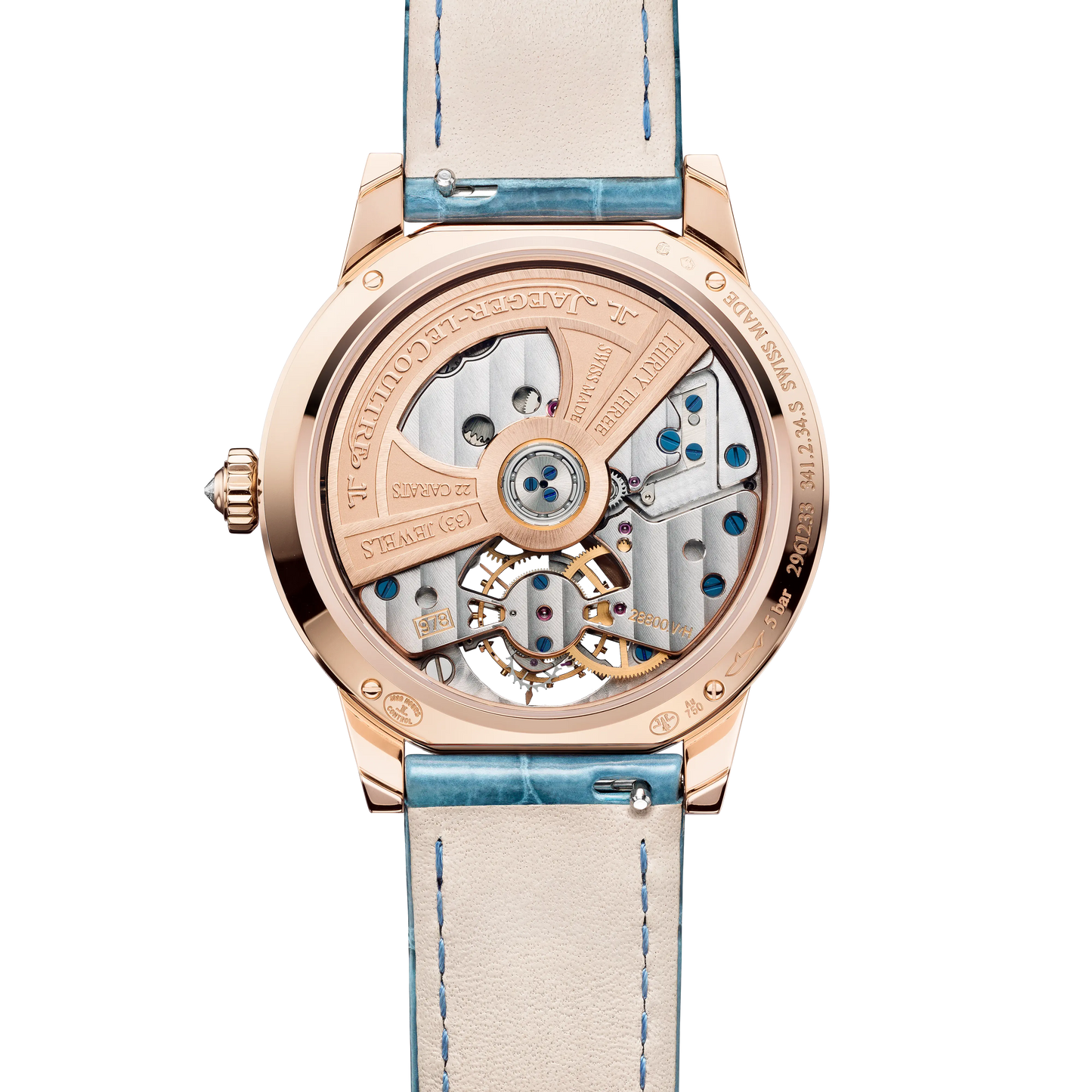 JLC - Rendez-Vous Jewellery Tourbillon - 39 MM - Pink Gold - Blue Diamond Dial - Diamond Bezel - Blue Leather Strap - Q3412480