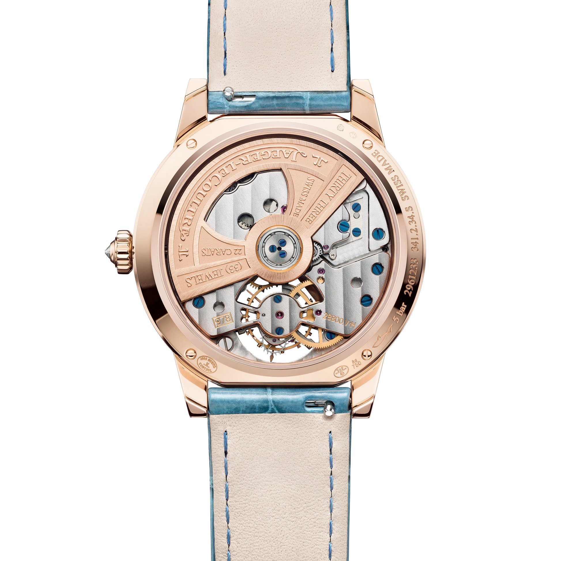 JLC - Rendez-Vous Jewellery Tourbillon - 39 MM - Pink Gold - Blue Diamond Dial - Diamond Bezel - Blue Leather Strap - Q3412480
