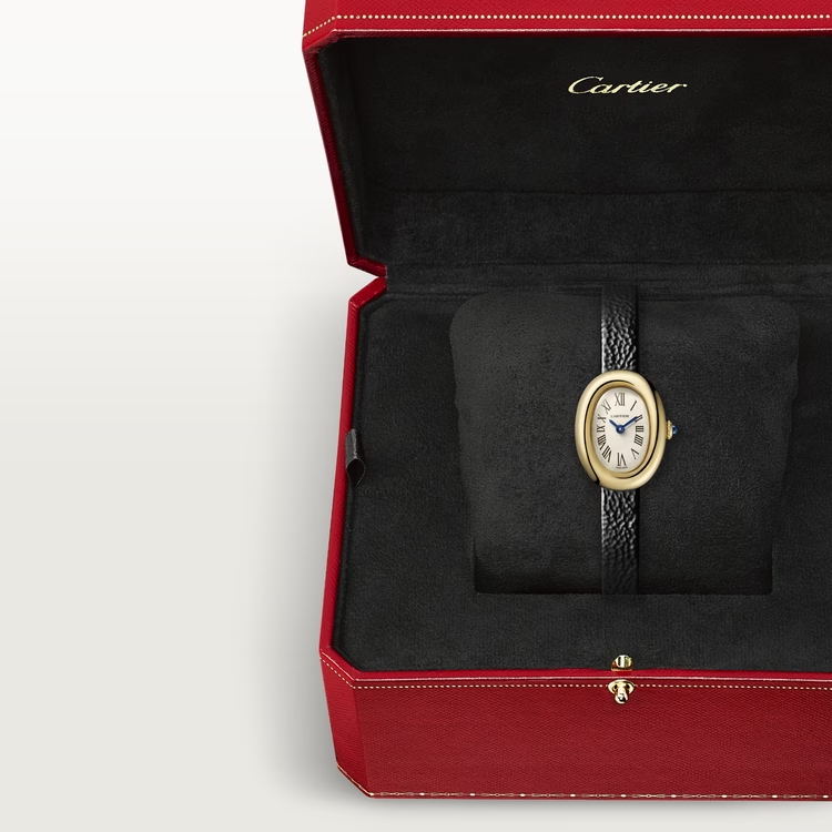 Cartier Baignoire de Cartier Yellow Gold 24.6 MM - Black Varnished Calfskin Strap - Silvered Dial - WGBA0017