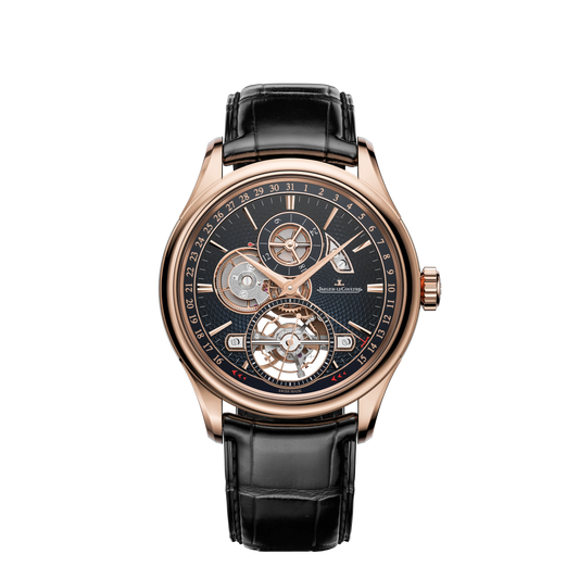 JLC - Master Grande Tradition Tourbillon Jumping Date - Limited Edition - 42 MM - Rose Gold - Open-Worked Blue Translucent Enamel Dial - Black Alligator Leather Strap - Q4202480