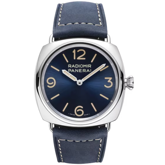 Panerai Radiomir Stainless Steel 45 MM - Blue Alligator Strap - Blue sun-brushed Dial - PAM01383