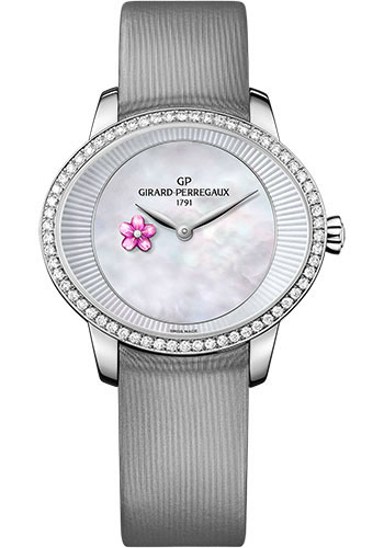 Girard-Perregaux Cat's Eye Stainless Steel 35.40 x 30.40 MM - Grey Leather Strap - Diamond Bezel - Mother-Of-Pearl Dial - 80484D11A701-HK7A