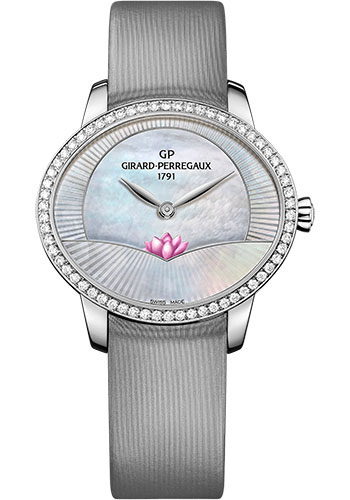 Girard-Perregaux Cat's Eye Stainless Steel 35.40 x 30.40 MM - Grey Leather Strap - Diamond Bezel - Mother-Of-Pearl Dial - 80488D11A701-HK7B