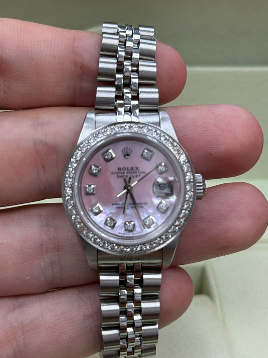 Rolex Datejust - 31 MM - Steel - Diamond Bezel - Pink Mother of Pearl Diamond Dial - 69174 PMoPD