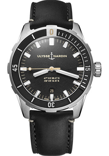 Ulysse Nardin Diver Stainless Steel 42 MM - Black Leather Strap - Black Dial - 8163-175/92