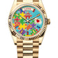 Rolex Yellow Gold Day-Date Watch - 36 MM - President bracelet - Fluted Bezel - Blue Puzzle Dial - 128235-0063