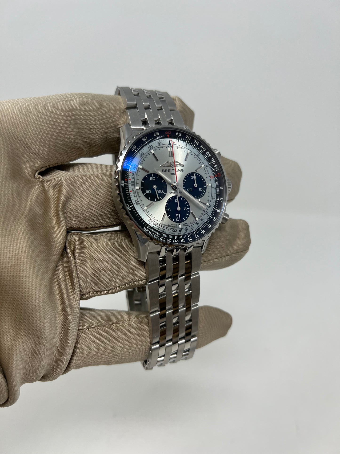 Breitling Navitimer Stainless Steel 43 MM - Stainless Steel Bracelet - Ice Blue Dial -  AB0138241C1A1