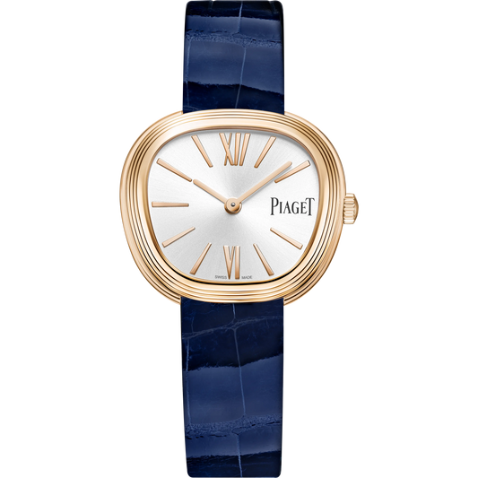 Piaget Sixtie - Rose Gold - 29 MM - Blue Alligator Leather Strap - Silver Brushed Dial - G0A51332