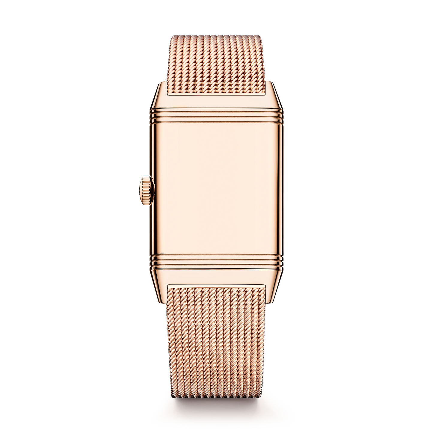 JLC - Reverso Tribute Monoface Small Seconds - 45.6 MM x 27.4 MM - Pink Gold - Golden Grained Dial - Milanese Gold Mesh Bracelet - Q713216J