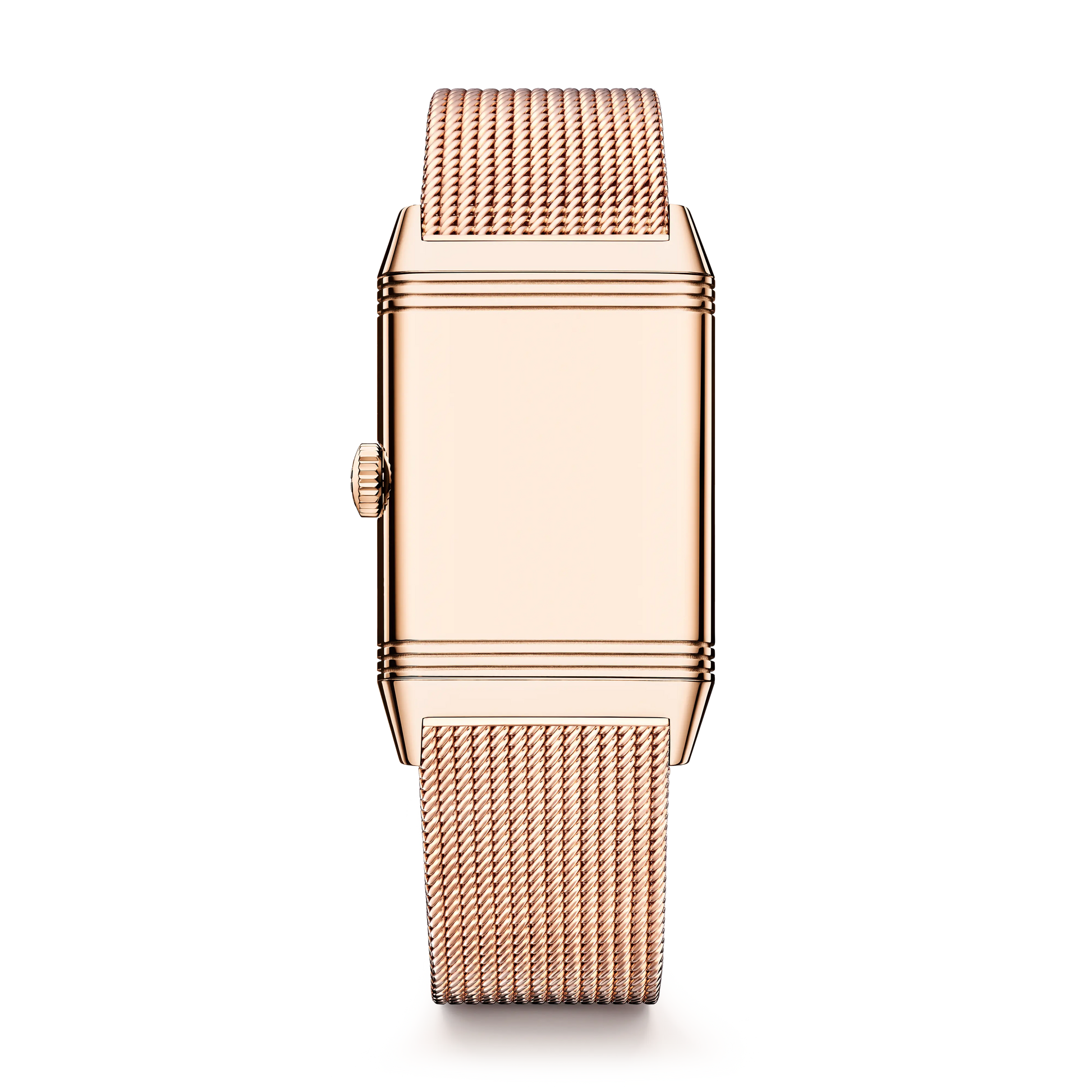 JLC - Reverso Tribute Monoface Small Seconds - 45.6 MM x 27.4 MM - Pink Gold - Golden Grained Dial - Milanese Gold Mesh Bracelet - Q713216J