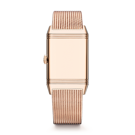 JLC - Reverso Tribute Monoface Small Seconds - 45.6 MM x 27.4 MM - Pink Gold - Golden Grained Dial - Milanese Gold Mesh Bracelet - Q713216J