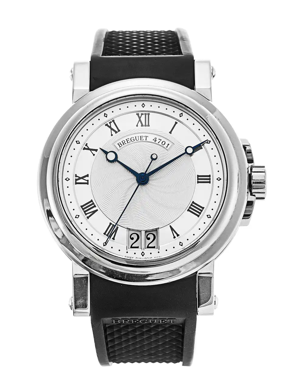 Breguet Marine II Large Date Stainless Steel 39 MM - Silver Rubber Strap - Silver Dial - 5817ST/12/5V8