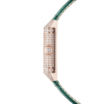 JLC - Reverso One Precious Flowers - Limited Edition - 40 MM x 20 MM - Pink Gold - Mother-Of-Pearl Dial - Diamond-Set Case - Green Leather Strap - Q3292434