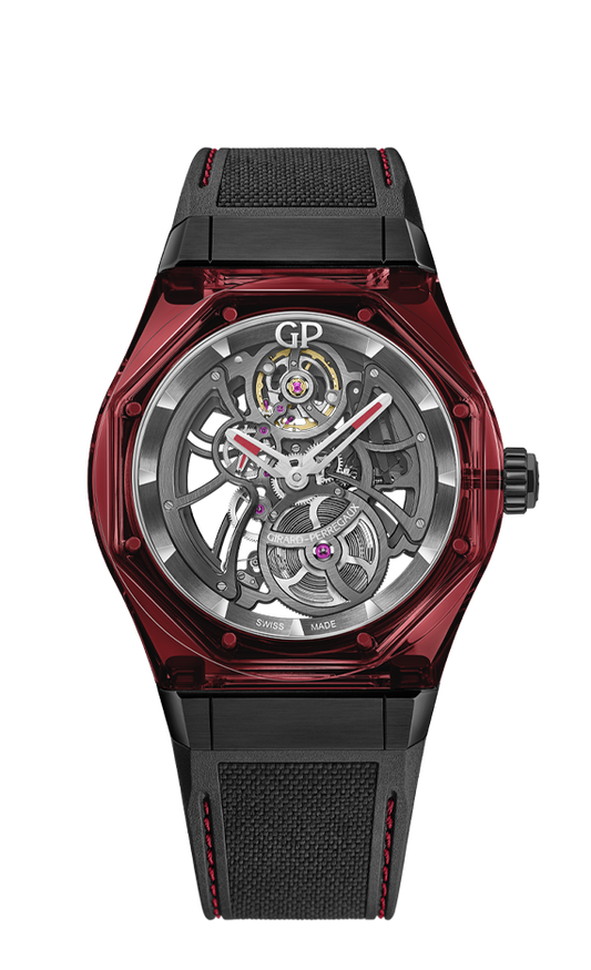 Girard-Perregaux Laureato Red YAG and black PVD-treated Titanium 44 MM - Black Rubber Strap - Skeleton Dial - 81071-44-3115-1CX