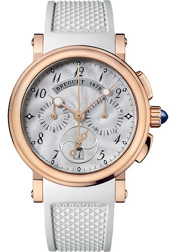 Breguet Marine Rose Gold 34.6 MM - White Rubber Strap - Silver Dial - 8827BR/52/586