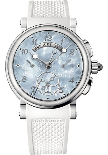 Breguet Marine Stainless Steel 34.6 MM - White Rubber Strap - Natural Mother-Of-Pearl Dial - 8827ST/59/586